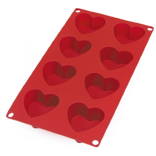 Lékué Molde silicona platino Gourmet Corazón, Rojo, 8 cavidades