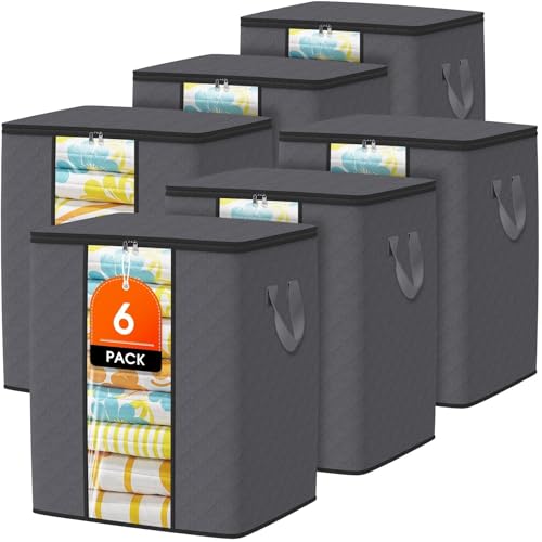 Clothes Storage Bags, 6-Pack Comforter Blanket Organizers, 80L La...
