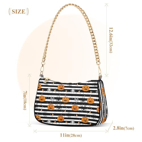 Striped Pumpkin Shoulder Bag for Women, Handbag with Chain Strap, Soft Purse Tote Bag for Ladies2