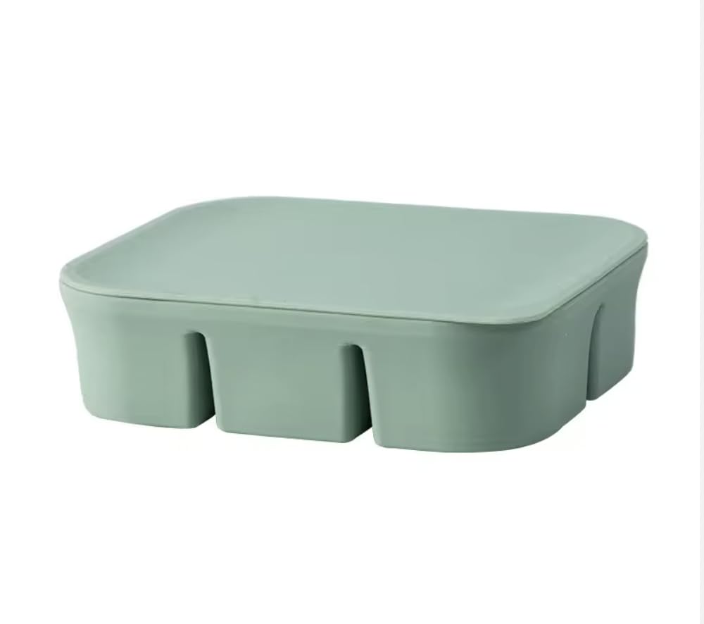 Pick Plate Silicone Freezer Trays with Lid, 6 Compartments, 15x12x4cm, BPA Free, Stackable, for Ice Cubes, Sauce Portions, Stock or Broth Portions (Green)