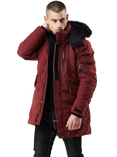 WEEN CHARM Men's Long Winter Parka Jacket Warm Water Resistant Puffer Coat with Removable Faux Fur Hood