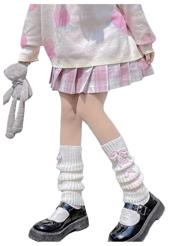 Image of SHENHE Women's Cute Knitted Lolita Bow Leg Warmers Stacked Kawaii Party Dance Socks Pink One-Size