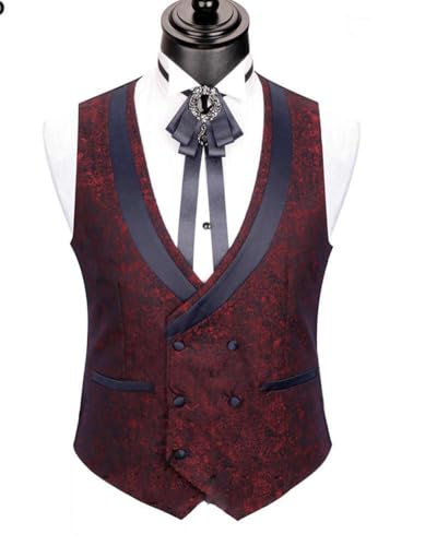 Ulnomio Men's 3-Piece Set Suit Wedding Banquet Dinner Groom Tuxedos Jacket with Jacquard Vest3