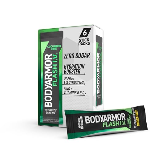 BODYARMOR Flash IV Electrolyte Packets, Cucumber Lime - Zero Sugar Drink Mix, Single Serve Packs, Coconut Water Powder (6 Count)
