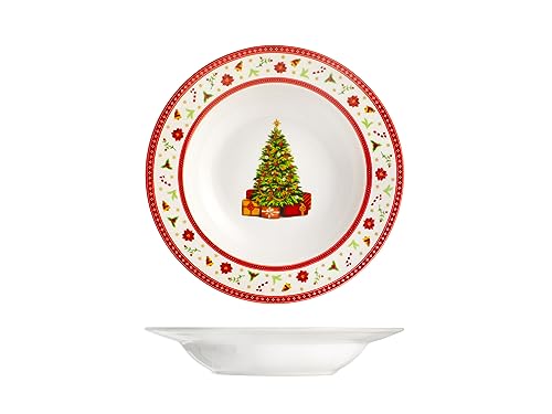 H&H Classy Christmas Set 12 Piatti Fondi, Stoneware, Decoro Natale, 21,5cm