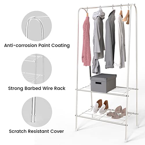 LONENESSL Metal Clothes Rail Garment Rack, Small Coat Rack Hanging Rail with 2 Tier Storage Shelf, A-shaped Clothes Rack - Image 3