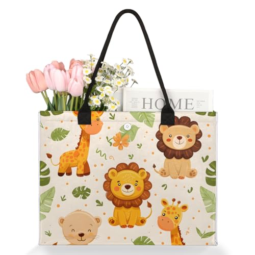 Cute Lion Giraffe Tote Bag for Women Large Beach Bag Reusable Tote Bags for Work Travel Beach Shopping3