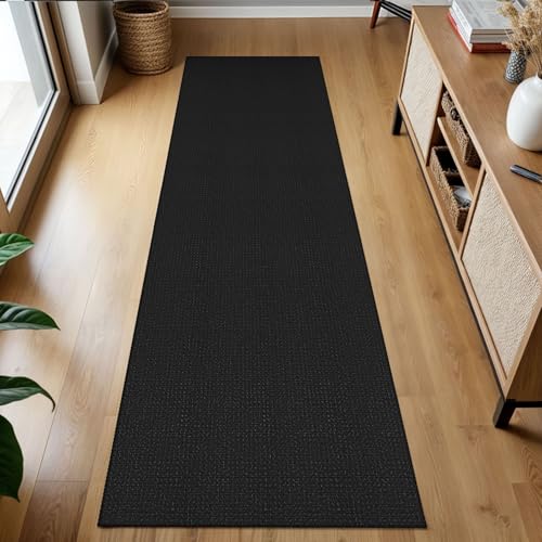 KOZYFLY Runners for Hallways 2x7 ft Washable Kitchen Runner Non Slip Rubber Backed Hall Runners Cotton Entryway Runner Rugs Floor Carpet for Indoor Backdoor Bedroom Kitchen, Black/Dark Grey