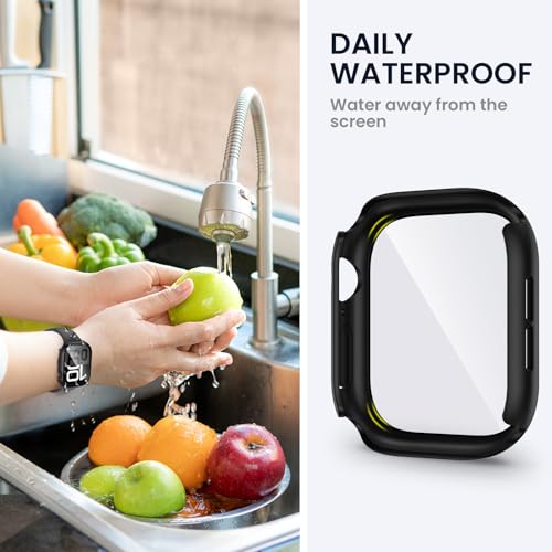 Image of Tensea For Waterproof Apple Watch Screen Protector Case Series 10 46mm Accessories, iWatch Protective Case PC Face Cover Built-in Tempered Glass Film, Sweatproof Bumper for Men and Women, 46