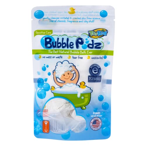 TruKid Bubble Podz for Baby, Refreshing Bubble Bath for Sensitive, Soothing & Soft Silky Skin, pH Balanced for Eye Sensitivity Bubble Bath for Toddler, Unscented, All Natural Ingredients (8 Podz)