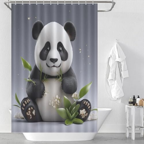 Rideau de douche panda mignon 122x183cm en polyester lavable pour baignoire - 2