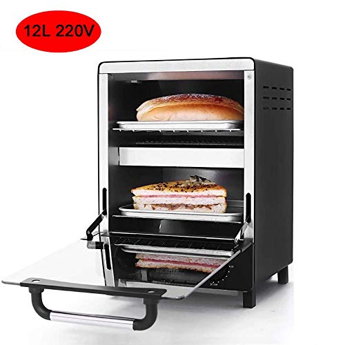HIGHKAS Mini Horno convección eléctrico Horno panadería Vertical Temporizador Tostadas Galletas Pastel Pizza Pan Desayuno Máquina Hornear Horno pequeño para Hornear en el hogar, Negro 12L