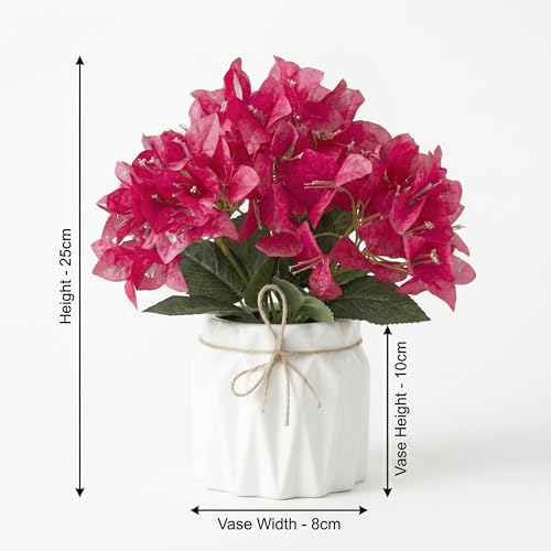 Image of Dekorly Artificial Lavender Plant in White Pot, 18cm - Realistic Faux Flower Arrangement for Home & Office Decor (Set of 1) (1, Bougainvillea)