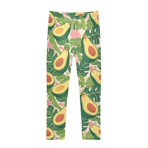 Wusikd Avocado Leaves Girls' Leggings Toddler Doodles Pink Kids Yoga Pants Dance Active Tights 4T