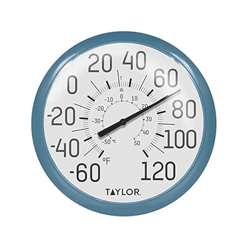 Image of Taylor Big and Bold Wall Indoor Outdoor Thermometer, Easy to Read Numbers for Patio, Pool, and Indoor Areas 13.25 inch, Teal