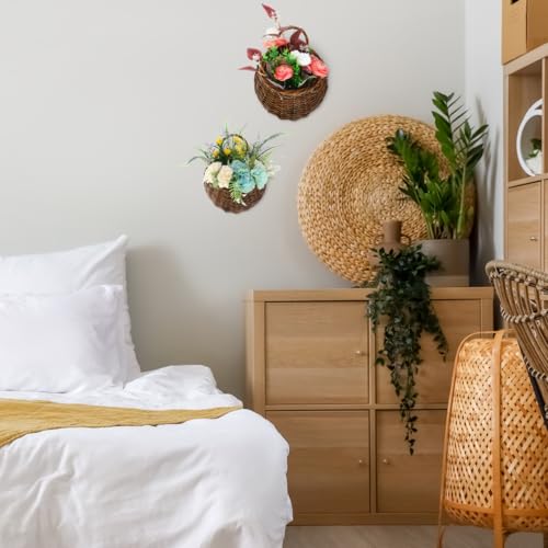 Image of DOITOOL 2PCS Woven Hanging Wall Basket Rattan Wall Planter, Wicker Handmade Baskets Rustic Flower Pots Plant Containers for Garden Home Storage Flowers Hanging Planters