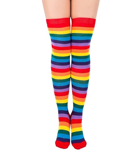 Image of Womens Thigh High Socks Athletic Stripe Cute Colorful Over the Knee High Sock Colorful Long Tube Sock