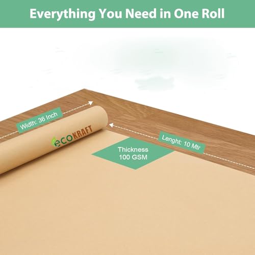 Image of Smart Living Eco Kraft 36 Inch 10 Mtr Brown Paper Roll 100 Gsm | Ideal For Ideal For Wrapping, Art, Craft, Postal, Packing, Shipping, Floor Covering, Table Runner | Biodegradable Recycled Material