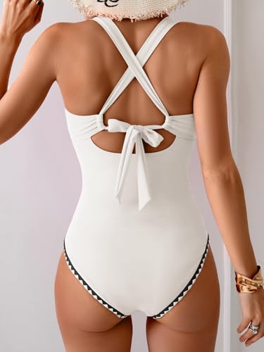 Image of B2prity One Piece Swimsuit for Women Tummy Control Ruched Bathing Suit Push Up Tie Back Swimwear Shell Stitched