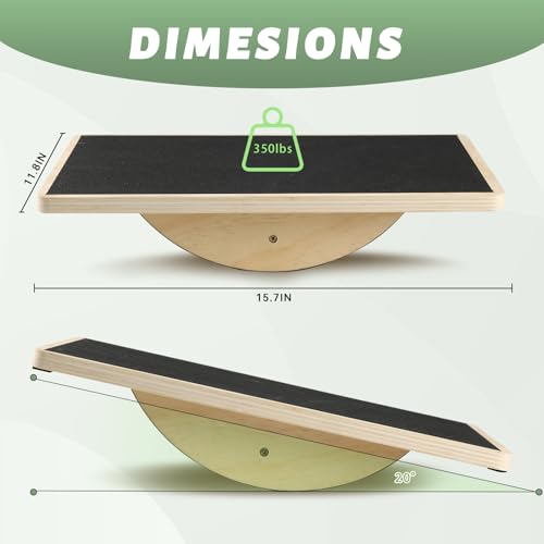 Image of Professional Wooden Balance Board for Adults-Anti-Slip 350LBS Wobble Board for Physical Therapy Standing Desk Core Strength-Rocker Board Balancing Board (Classic)