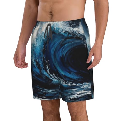 Men's Swim Trunks Blue Wave Painting Quick Dry Board Shorts Mens Bathing Suit Beach Swimwear with Pockets4