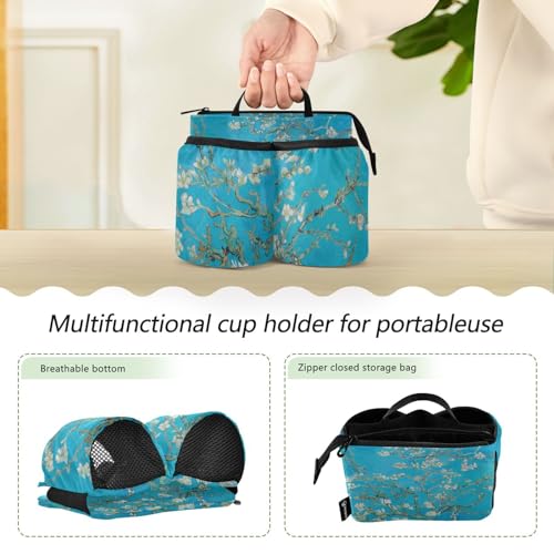 Image of Luggage Cup Holder for Suitcases Free Hands Suitcase Cup Holder Travel Luggage Drink Holder Portable Luggage Cup Caddy Bag Carrier with Handle Van Gogh Apricot Flowers