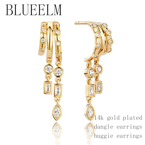 Gold Earrings For Women, 14K Gold Plated Dangle Earrings Dainty Huggie Earring for Women Trendy Hypoallergenic Long Drop Earring Cute Small Hoops Unique Tarnish Free Waterproof Jewelry3