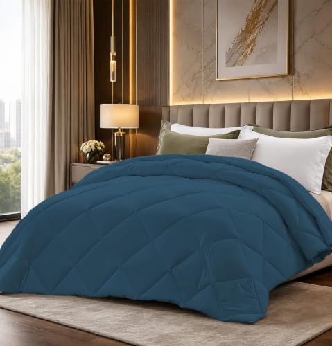 Image of Super Comfort Microfiber 300 GSM Double Bed Comforter for Heavy Winter Blanket Quilt Diamond Stitch (90 inch x 100 inch Inches /228cm x 254cm) - Comforter Double Bed|Teal Blue
