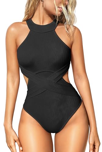 OQQ Women's One Piece Swimsuits Tummy Control High Waisted Cross Bathing Suit Wrap Tie Back 1 Piece Swimwear