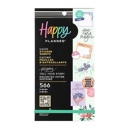Happy Planner Sticker Pack, Easy-Peel Multicolor Stickers for Journals, Planners, and Calendars, Scrapbook Accessories, Peggy Dean Theme, 30 Sheets, 566 Stickers Total