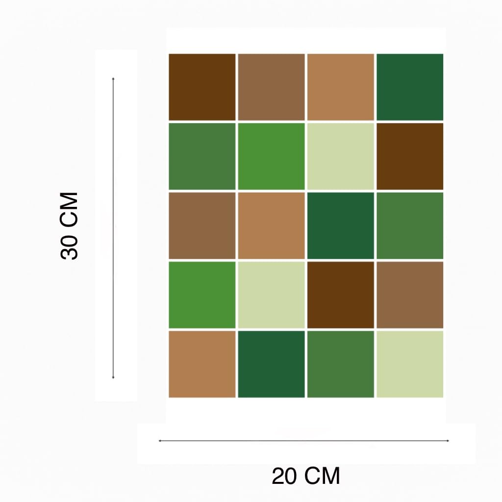 Pixel-Style Square Wall Stickers - Green & Brown Shades - 3 Sheets (60 Stickers Total) - 20×30 cm Sheets, Multi, A4 - Image 3