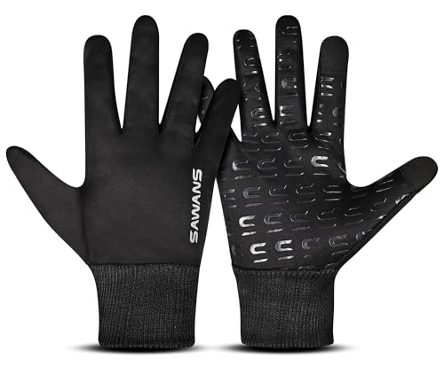 SAWANS Warm Winter Gloves Running Cycling Gloves Touch Screen Anti-slip for Men Women Cold Weather Driving Sports Outdoor Bike Gloves Hiking Ski Climbing Riding Walking (Black, S)