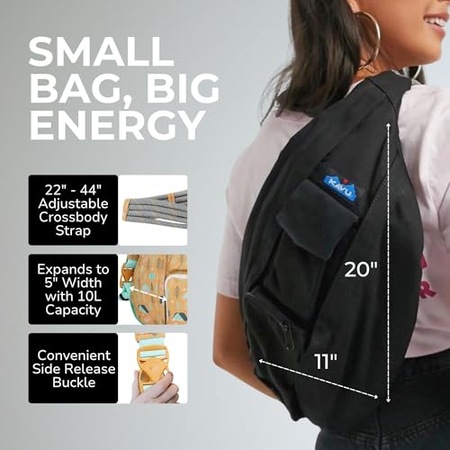 Image of KAVU Rope Sling Bag - Large Crossbody Bags for Women & Men | Hands Free, Cross Body for Travel, Hiking & Everyday Carry, with Padded Back, Adjustable Rope Strap & Cotton Canvas