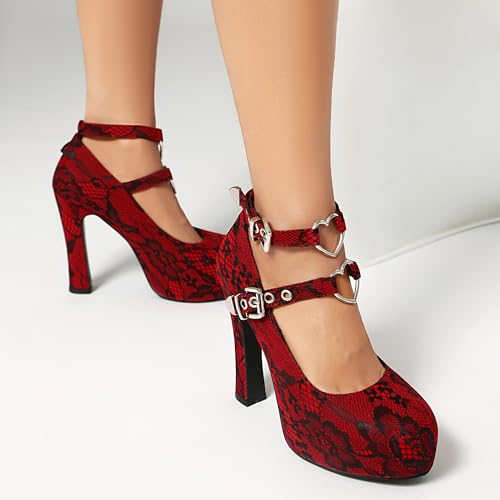 Women's Mary Jane Gothic Close Round Toe Platform Pump High Heels Double Heart Shape Anckle Straps Shoes4