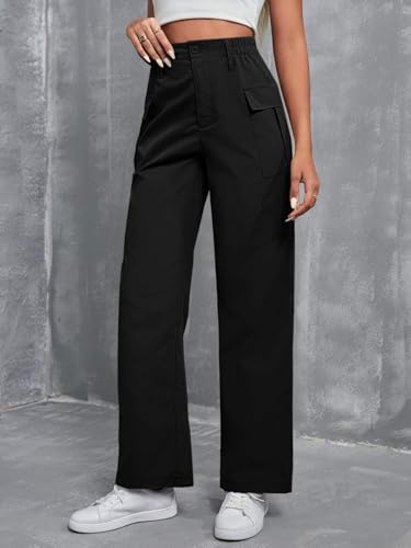 Image of TOPLOT Cotton Solid Multi-Pocket Cargo Pant for Women