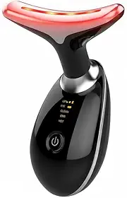 Massageador Facial LED com 7 Cores, Vibração e Fototerapia, Tratamento Lifting Anti-Idade com EMS e Aquecimento (Preto)