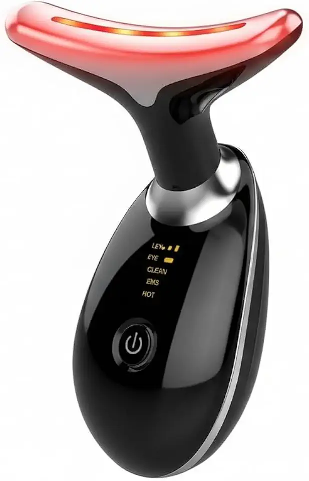 Massageador Facial LED com 7 Cores, Vibração e Fototerapia, Tratamento Lifting Anti-Idade com EMS e Aquecimento (Preto)