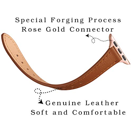 SUNFWR Compatible with Apple Watch Strap 38mm 40mm 41mm 42mm 44mm 45mm,Genuine Leather Strap Replacement,Slim&Thin Wristband for iwatch Series 7/6/5/4/3/2/1,SE (38mm 40mm 41mm - Image 3
