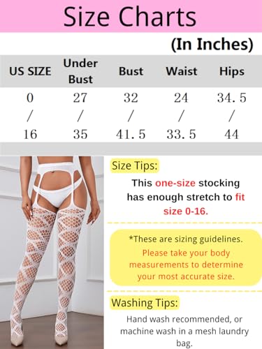 Image of Kaei&Shi Womens Thigh High Fishnet Garter Stockings Rave Party | Suspender Pantyhose, Sexy Tights for Date Night Club