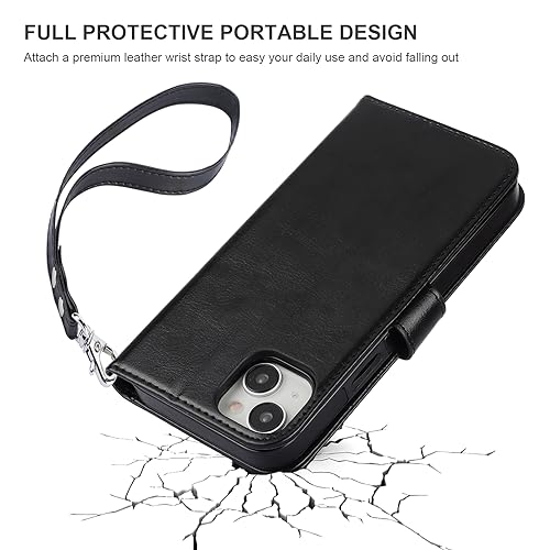 Bocasal Detachable Wallet Case for iPhone 15 Plus RFID Blocking Card Slots Holder Premium PU Leather Magnetic Kickstand Shockproof Wrist Strap Removable Flip Protective Cover 5G 6.7 inch (Black) by Bocasal - Image 7