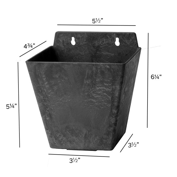 Root & Vessel Self Watering Wall Planters for Indoor or Outdoor Plants, Unique Marbled Wall Pot, Made of Eco-Friendly Blend of Stone and Plastic, Black, 5.5