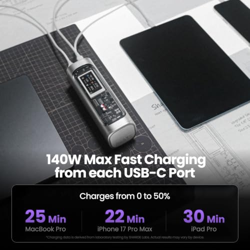 Image of Shargeek 300W Power Bank, 24000mAh Laptop Portable Charger with 140W PD3.1 USB-C& DC Output, Transparent Fast Charging Battery Pack for MacBook Pro, iPhone, Smart Display& RGB, Battery Pack