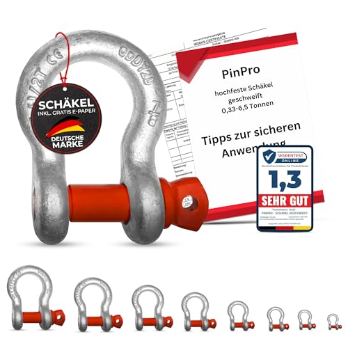 PinPro 2X geschweifte Schäkel mit Augenbolzen | Traglast/WLL 0,33t-6,5t wählbar | Aus feuerverzinktem hochfestem Stahl (2 Stück, WLL: 2,0t)
