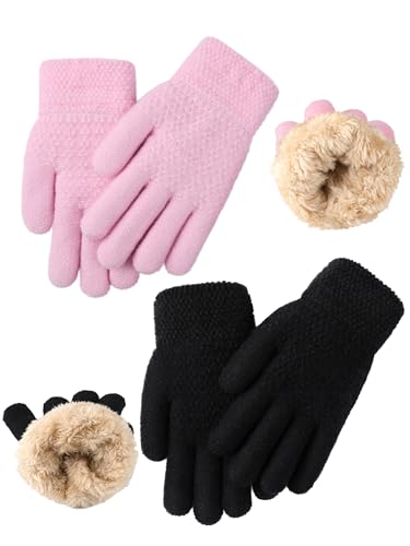 Glooarm 2 Pairs Kids Gloves Winter Thermal Wool Fleece