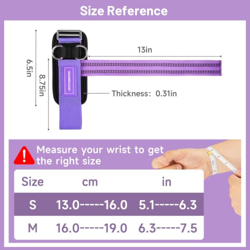 Image of MANUEKLEAR Non-Slip Wrist Straps for Weightlifting Deadlifting, Gym Lifting Straps with D Rings for Cable Machine Workout, 10mm Neoprene Padded Weight lifting Wrist Wraps for Men Women (Purple, M (16.0-19.0 cm))