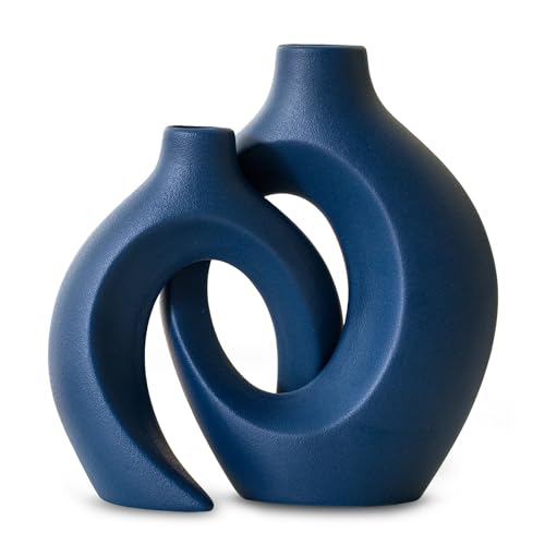 Levvohd Snuggle Hollow Ceramic Vase Set of 2, 8.4 inch