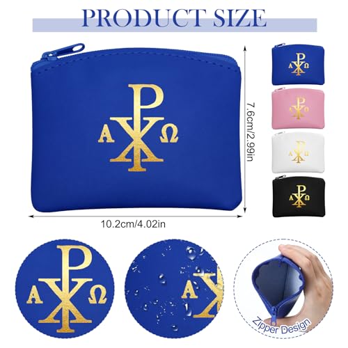 Image of Dansydaisy 4 Pcs Rosary Pouch Catholic with Gold Cross PU Leather Rosary Case for Women and Men Coin Purses Holder Zipper Bag for Travel Christmas, 4 Colors (Classic Colors,Chi Rho)