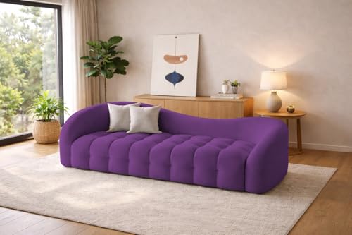 Image of Casaliving Ariana Modern Premium Boucle Fabric Sofa, Upholstered 3 Seater Sofa Set for Living Room, (Purple Colour) Premium Boucle Fabric Sofa
