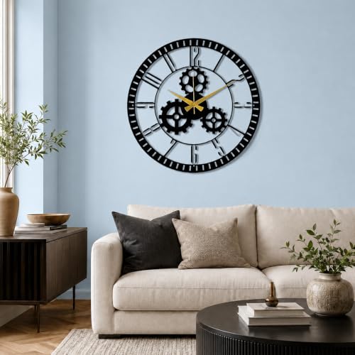 Image of Auromin Gear Wall Clock for Living Room Stylish | Unique Metal Wall Clock for Living Room, Bedroom, Hall, Kitchen | Non Ticking Analog Wall Watch for Home Decor Items