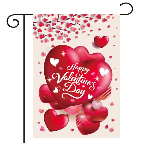 Valentines Day Garden Flag Seasonal Heart Garden Flag Burlap Outdoor Flag Welcome Double-Sided 12x18 Inch Burlap Flag for Outdoor Decoration